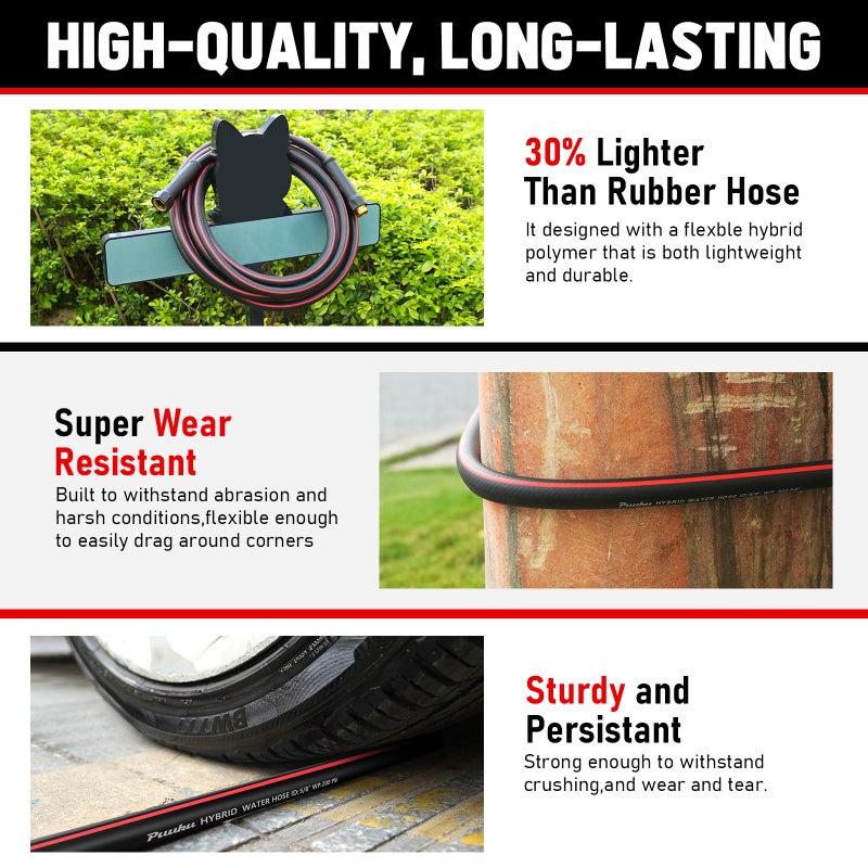 PUUKU Garden Hose 25ft x 5/8""  NON-EXPANDABLE Heavy Duty Premium Flexible Water Hose  No Kink  Leakproof  Lightweight Hybrid Hose with Male to Female Fittings for Household&Backyard - Image 5